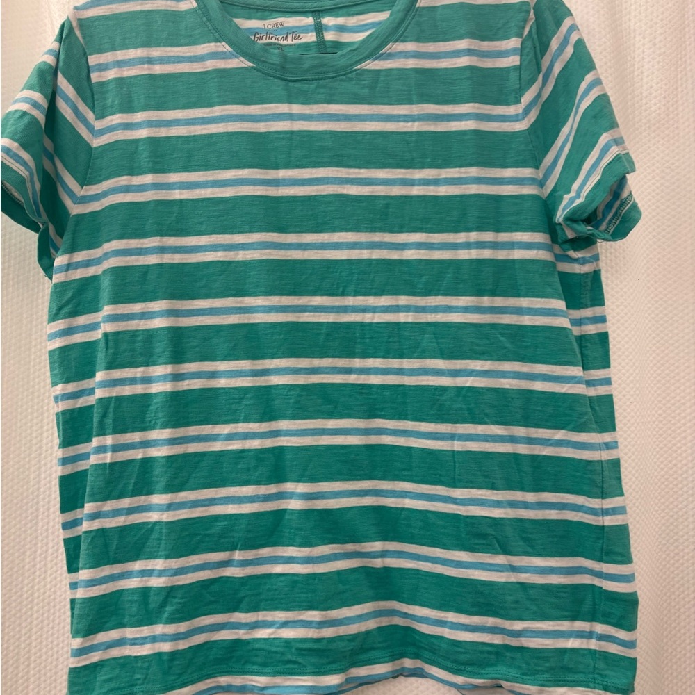 J. Crew Teal and White Striped Tee